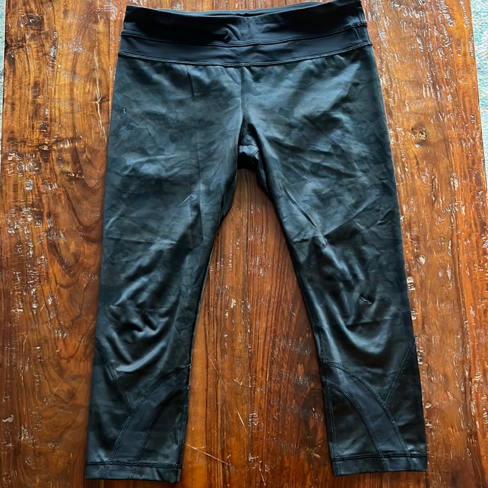 Lululemon workout leggings, black camo, worn